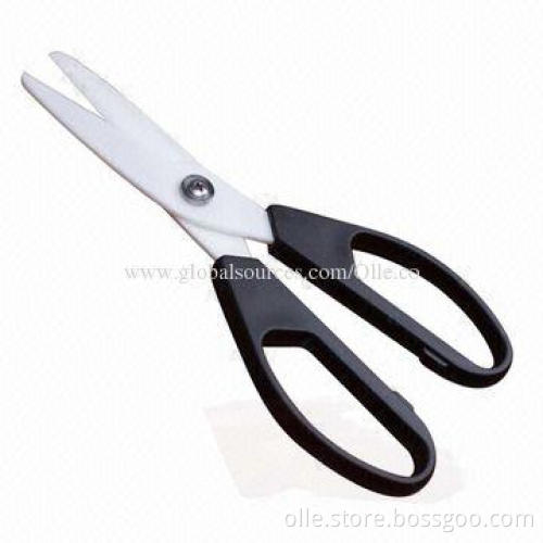 Sanitary Ceramic Blade Kitchen Scissors with Blue and White Porcelain Strips